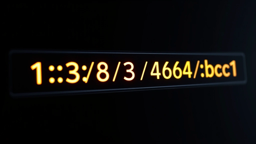 Photorealistic image of a digital wallet interface displaying multiple Bitcoin address formats side by side, showing the distinctive prefixes 1, 3, and bc1 with glowing neon effects against a dark background