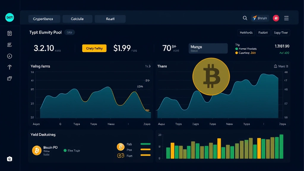 DeFi dashboard interface showing cryptocurrency liquidity pools and yield farming opportunities with Bitcoin and wrapped Bitcoin tokens, representing real-world applications