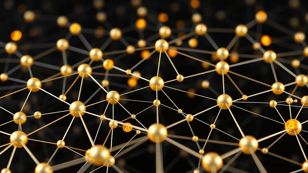 Realistic 3D visualization of interconnected blockchain nodes forming a network structure, with Bitcoin symbols and digital currency flows, abstract but representing decentralized ledger technology in professional setting