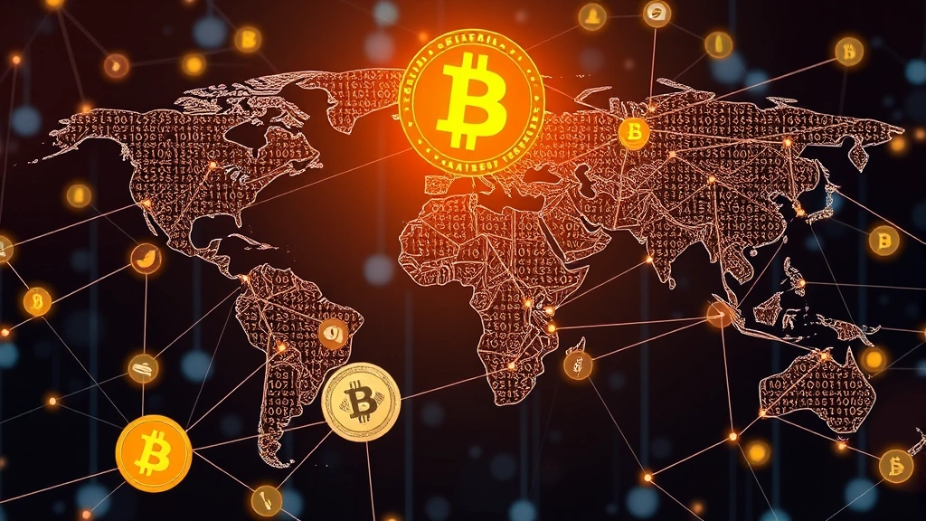 Global financial network connecting different currencies and cryptocurrencies, showing USD dollar bills and Bitcoin symbol in interconnected digital ecosystem, representing cross-asset conversion and global markets, no text overlay