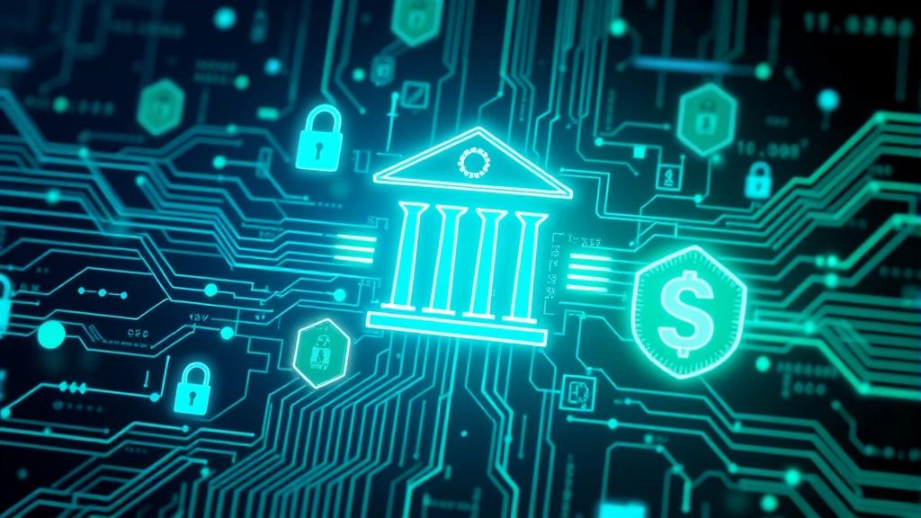 Photorealistic image showing bank transfer concept with digital security elements, encrypted data streams, and blockchain verification processes, modern tech aesthetic with blue and green color tones