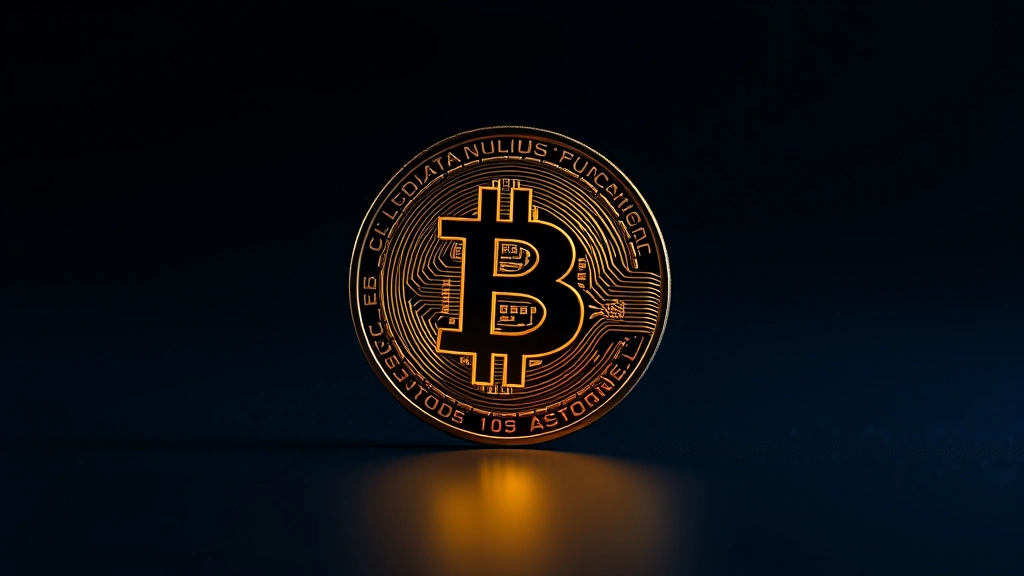 Photorealistic image of a glowing Bitcoin coin against a dark background with subtle blue and gold lighting, representing digital currency and blockchain technology, no text or numbers visible