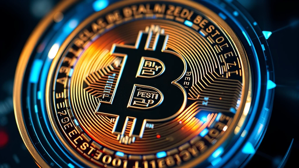 Photorealistic close-up of Bitcoin physical coin with digital holographic elements, professional studio lighting, cryptocurrency concept art style, no text or numbers visible