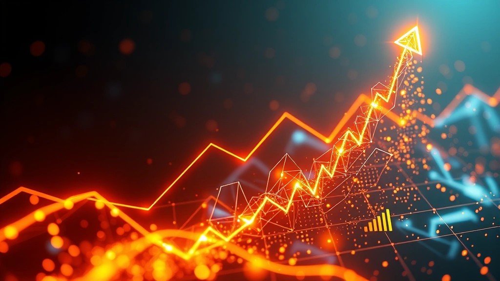 Digital representation of cryptocurrency market growth, showing upward trending patterns in abstract form with glowing elements, representing price appreciation and market momentum, completely text-free composition