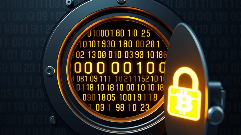 Security vault door made of hexagonal code blocks with glowing cryptocurrency symbols, representing hardware wallet protection, photorealistic, no text