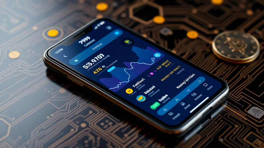 Digital wallet interface displayed on smartphone screen with cryptocurrency holdings, secure blockchain transaction flow visualization, crypto asset management dashboard with security elements, photorealistic technology setting