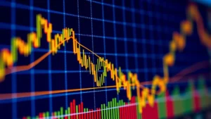 Close-up of a cryptocurrency trading terminal screen showing multiple moving average lines crossing in golden formation on Bitcoin price chart, vibrant blue and gold colors, professional analytical interface, high-resolution crypto market data visualization