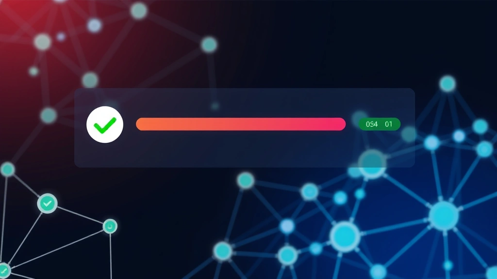 Blockchain transaction confirmation visualization showing progress bars and checkmarks, network nodes connecting in abstract pattern, green confirmation indicators, modern fintech aesthetic without any text or numbers