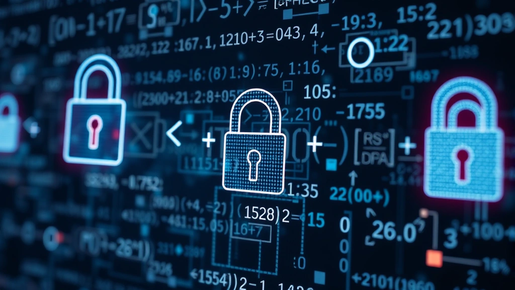 Close-up photorealistic photograph of complex cryptographic mathematical formulas and cryptographic locks displayed as digital holographic projections in a dark tech environment, representing security and encryption concepts, no text visible