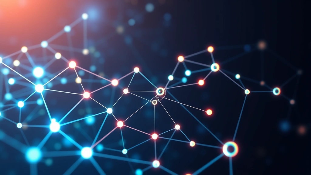 A glowing blockchain network diagram with interconnected nodes and cryptographic chains floating in digital space, representing decentralized technology