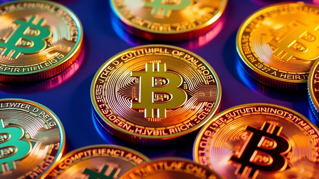 A close-up of golden Bitcoin coins arranged in a circular pattern with soft blue and purple lighting, symbolizing cryptocurrency wealth and the mystery of Bitcoin's creation