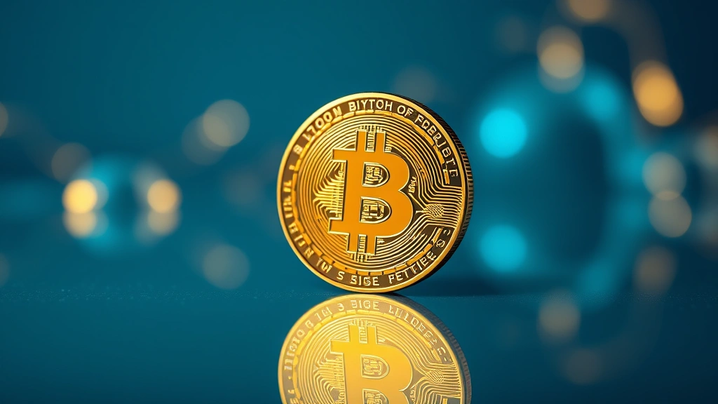 Photorealistic image of a physical Bitcoin coin with holographic security features reflected in a polished surface, surrounded by soft blue and gold lighting, representing cryptocurrency value and security in modern finance
