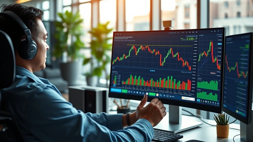 Photorealistic image of a financial analyst reviewing cryptocurrency market data on a computer screen showing declining Bitcoin charts and digital asset indicators in a modern office environment