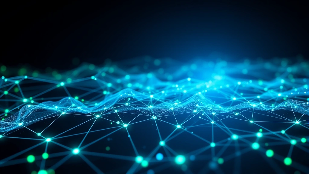 Abstract digital landscape showing interconnected nodes and blockchain networks flowing with blue and green light, representing regulatory frameworks and financial systems integration, no text or symbols