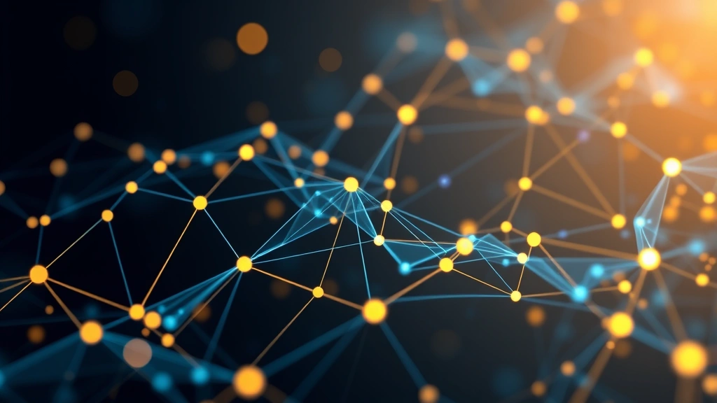 Digital cryptocurrency blockchain network visualization with flowing data streams and interconnected nodes in blue and gold tones, representing financial technology infrastructure and modern banking systems without any text or charts