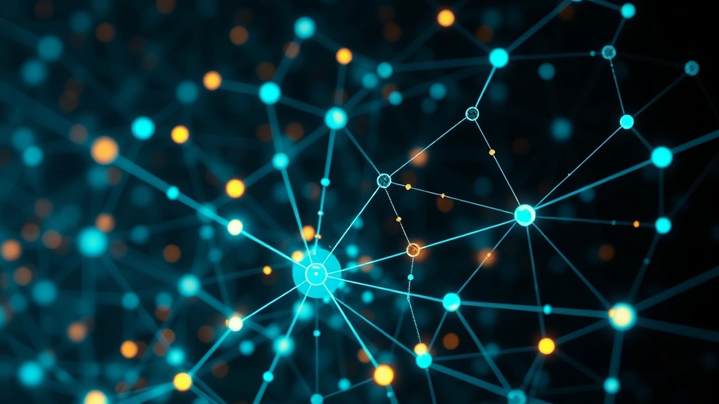Abstract visualization of artificial intelligence neural network with interconnected nodes and glowing pathways processing Bitcoin market data, symbolizing machine learning prediction models
