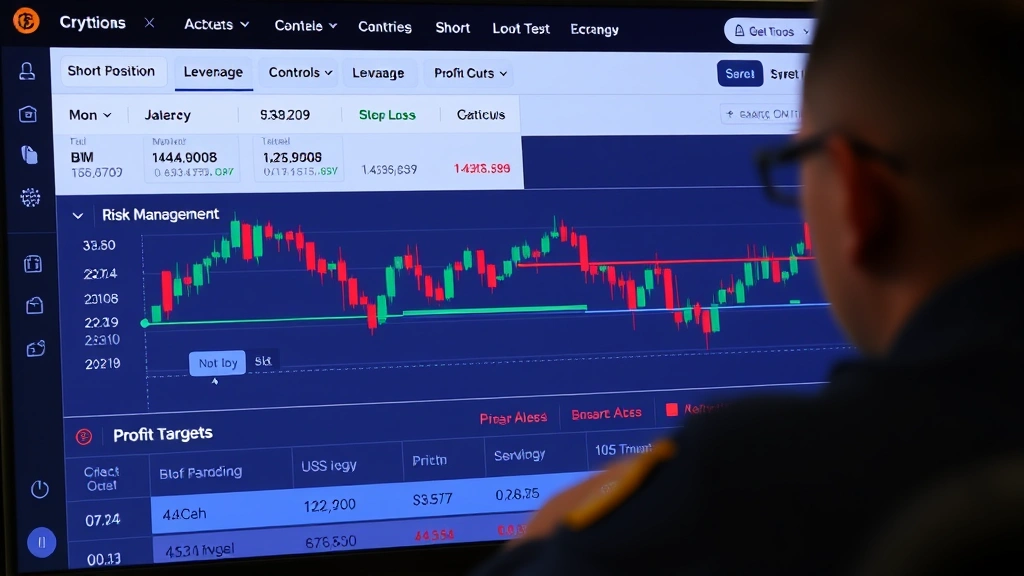 Cryptocurrency exchange interface showing short position management, leverage controls, and risk management tools, trader monitoring stop loss orders and profit targets on digital platform