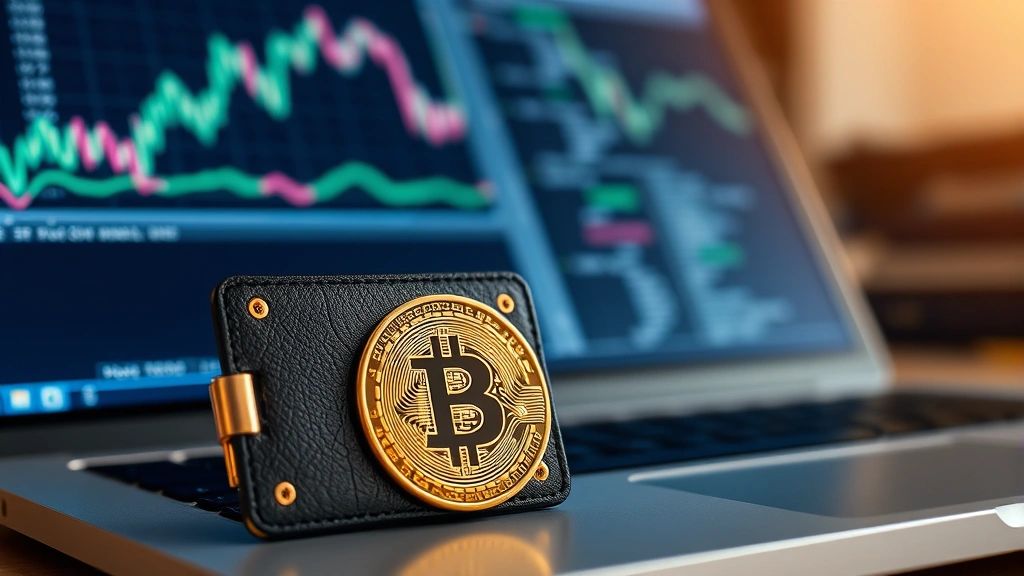 Photorealistic photograph of a physical Bitcoin hardware wallet next to a laptop screen showing blockchain data, symbolizing secure long-term storage and digital asset protection