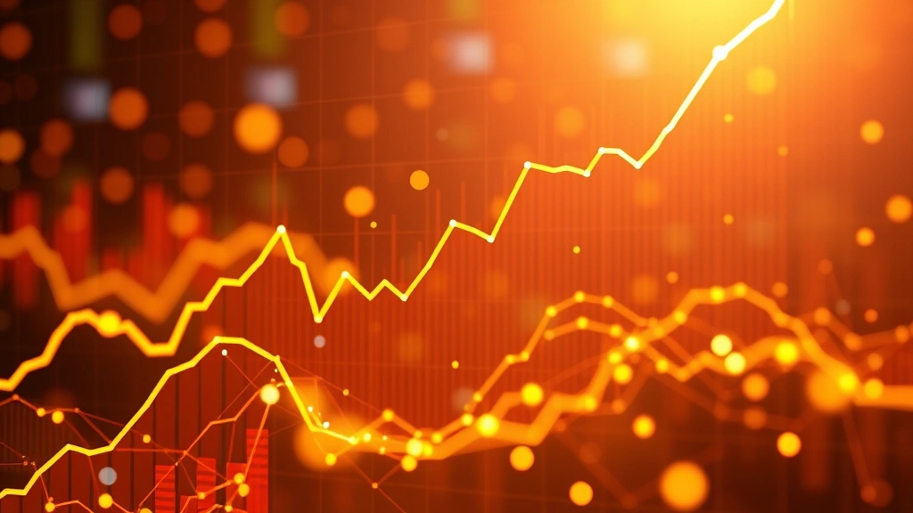 Abstract visualization of cryptocurrency market data with upward trending lines and blockchain network connections, photorealistic lighting