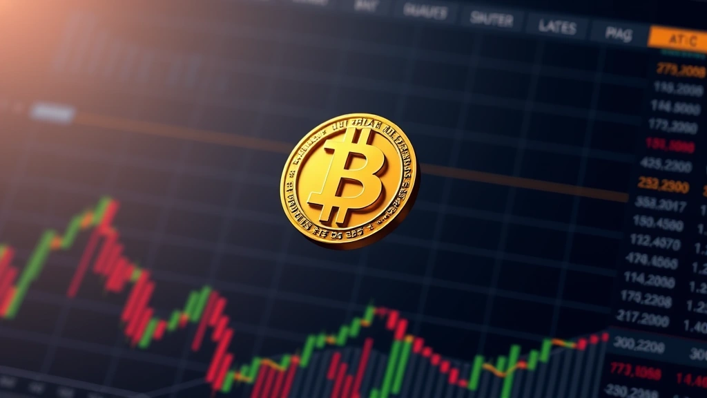 Golden Bitcoin symbol floating above financial charts and digital graphs, symbolizing investment opportunity and financial analysis