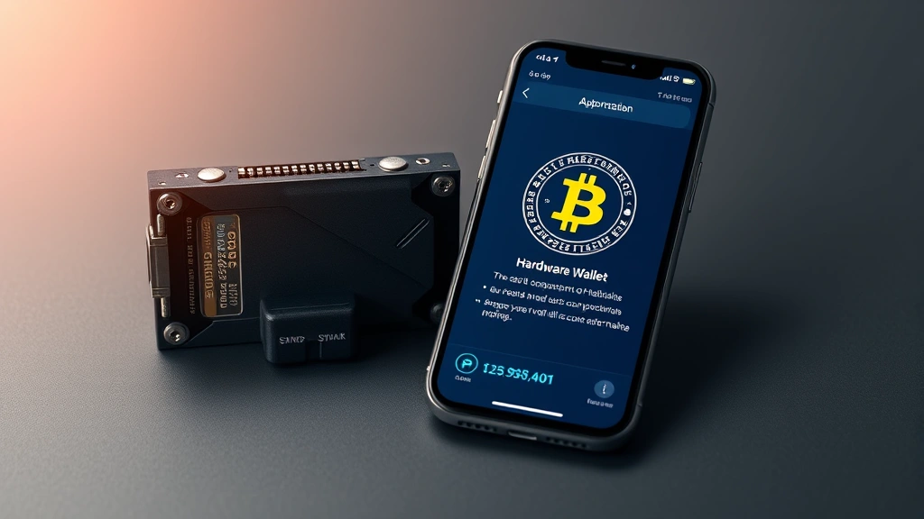 Photorealistic image of a hardware wallet device next to a smartphone with authentication interface, symbolizing multi-layered security and compliance standards for Bitcoin storage and management