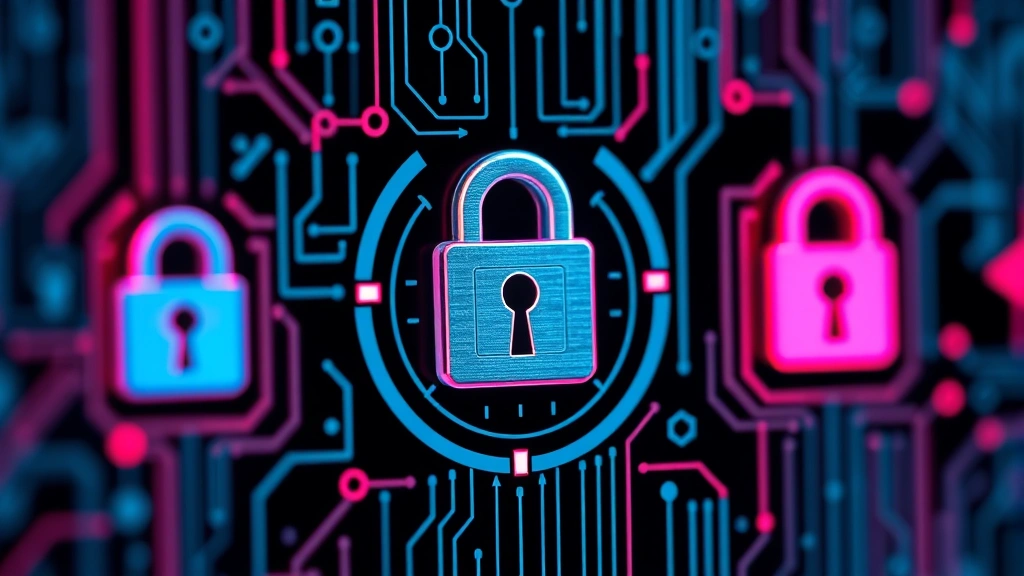 Close-up of cryptographic encryption patterns and digital security locks protecting digital assets, representing blockchain security and fund protection mechanisms