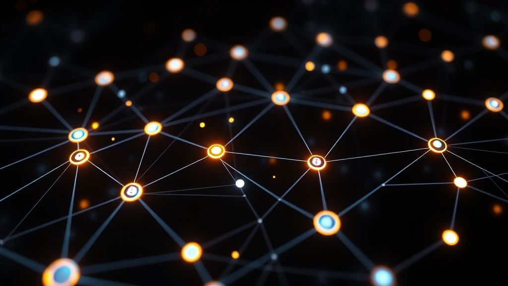 Digital blockchain network visualization showing Bitcoin transactions flowing between multiple exchange nodes, representing transfer between markets, with glowing connections and nodes against dark background