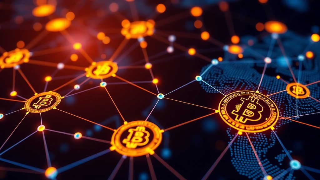 Bitcoin blockchain network visualization with glowing nodes and connections, representing digital asset infrastructure and institutional adoption of cryptocurrency markets