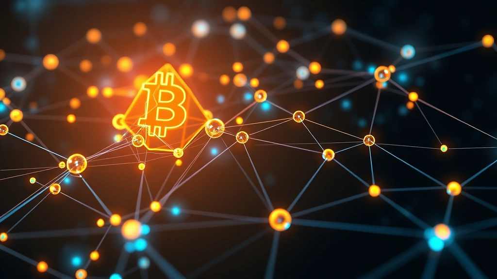 Photorealistic visualization of Bitcoin blockchain technology with glowing digital nodes and interconnected networks representing decentralized ledger system, no text or charts, modern cryptocurrency aesthetic