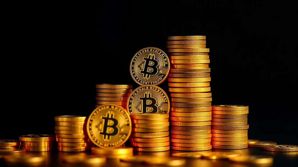 Photorealistic image of Bitcoin coins stacked in ascending pyramid formation with gradient lighting, symbolizing wealth accumulation, investment growth, and holder profitability in bull markets