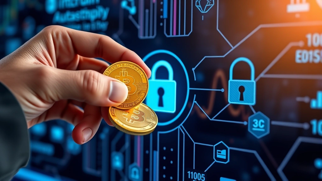 Close-up of hands exchanging cryptocurrency tokens or digital currency on a secure blockchain interface, showing security and financial transaction concepts, photorealistic style
