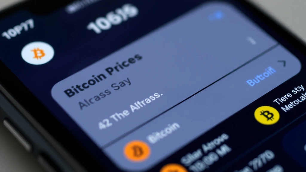 Close-up of a smartphone screen showing Bitcoin price alert notifications with percentage changes and price levels, multiple notification badges visible, clean modern mobile interface design