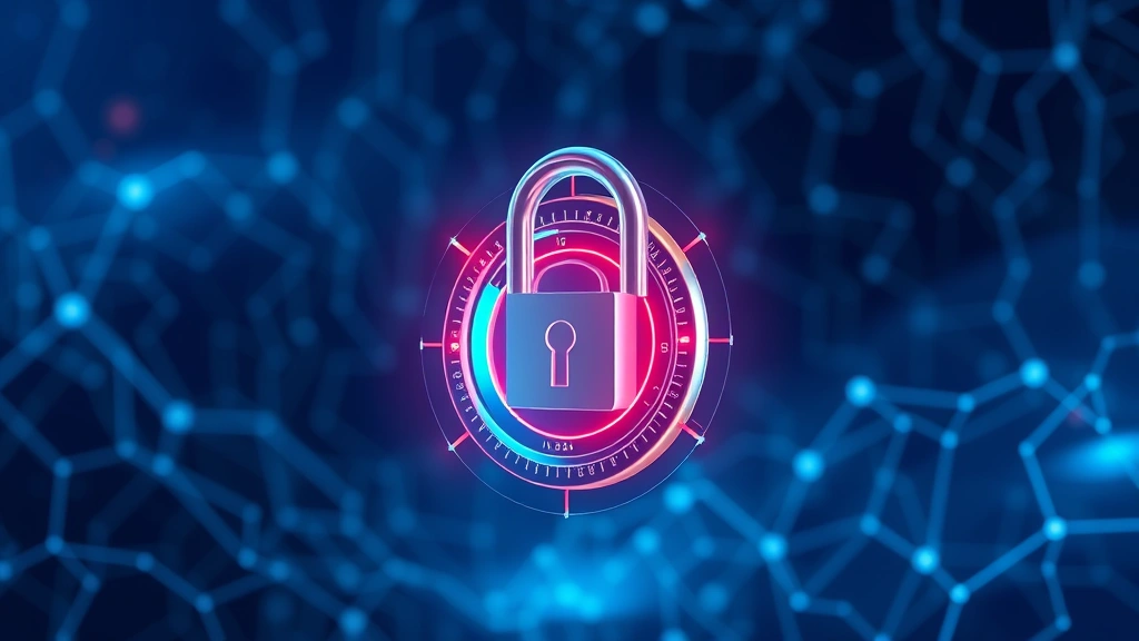 Photorealistic illustration of a digital lock and key system with layered security rings representing cryptographic encryption, floating in digital space with neural network patterns in background, clean tech design