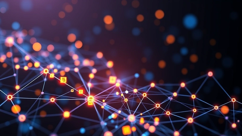 Bitcoin blockchain network visualization showing interconnected nodes and data flow, digital cryptocurrency technology abstract background with glowing elements