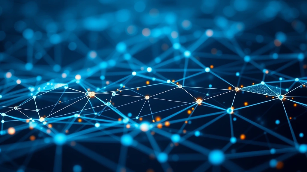 Bitcoin blockchain visualization in 3D space showing network nodes and transactions flowing, abstract digital art style, representing distributed mining network and cryptographic processes